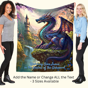 Add Name, Aqua Blue Purple Dragon Near River Fleece Blanket