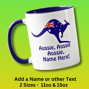Add Name, Aussie Aussie Aussie, Blue Kangaroo Flag Mug