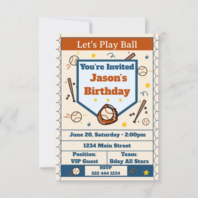Add Name - Baseball Birthday Invitation for Boys (Front)