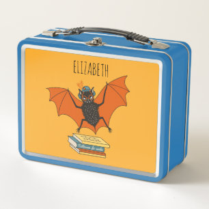 Add Name Bat Librarian with Books - Reading Lover Metal Lunch Box