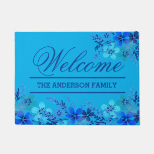 ADD NAME    Beautiful Blue Floral Welcome Doormat