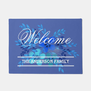 ADD NAME    Beautiful Blue Floral Welcome Doormat