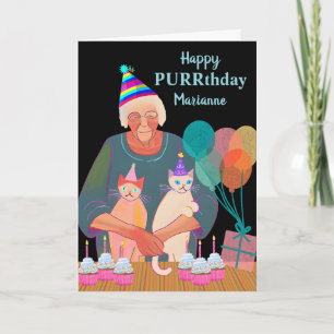Add Name Birthday Cats with Party Hats Cupcakes Card
