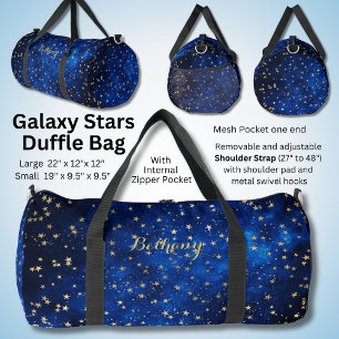 Add Name Black Blue with Gold Stars Galaxy Duffle Bag