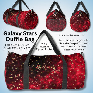 Add Name Black Red with Gold Stars Galaxy Duffle Bag