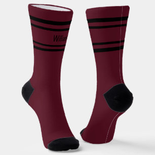 Add Name Black Stripes on Dark Red Socks