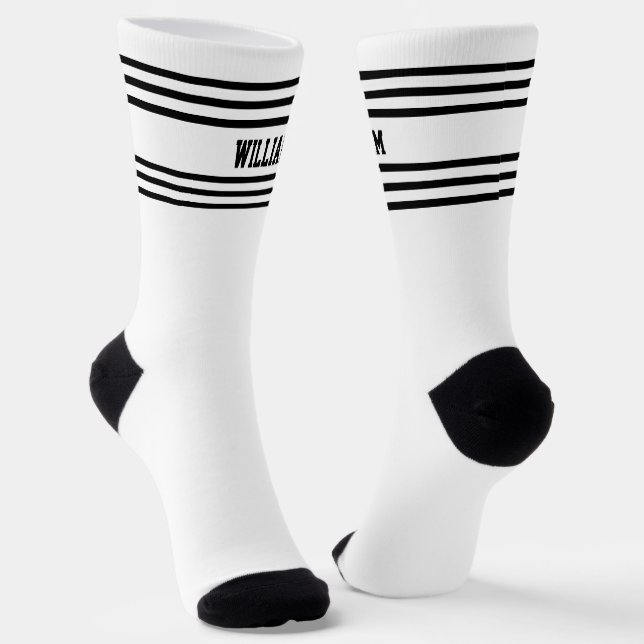 Add Name Black Stripes on White Socks (Angled)