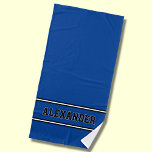 Add Name, Blue & White Nautical Stripes on Blue Be Beach Towel<br><div class="desc">Add Name,  Blue & White Nautical Stripes on Blue</div>
