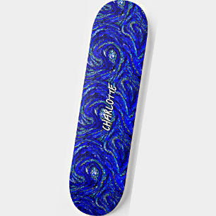 Add Name, Blue & White Swirls Skateboard