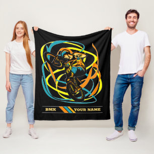 Add Name BMX Bike Rider Turns Swirls Freestyle Fleece Blanket