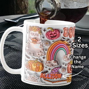 Add Name BOO! Rainbow Pumpkin Ghost Orange Coffee Mug