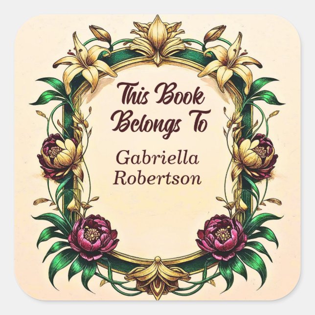 Add Name, Book Belongs To Elegant Art Nouveau Square Sticker (Front)