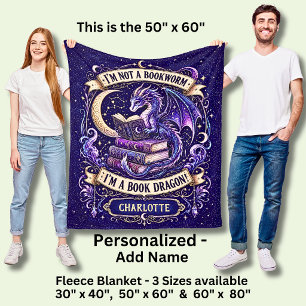 Add Name, Book Dragon Purple Fleece Blanket