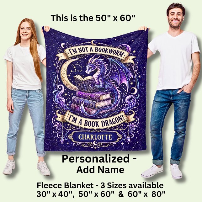 Add Name, Book Dragon Purple  Fleece Blanket (Creator Uploaded)