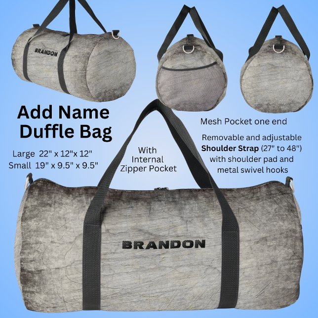 Add Name, Brown Grey Stone Grunge  Duffle Bag (Creator Uploaded)