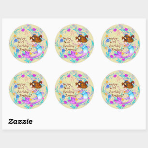 Add Name Brown Hair Mermaid Mauve on Cream Party Classic Round Sticker