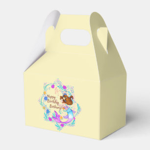Add Name Brown Hair Mermaid Mauve on Cream Party Favour Box