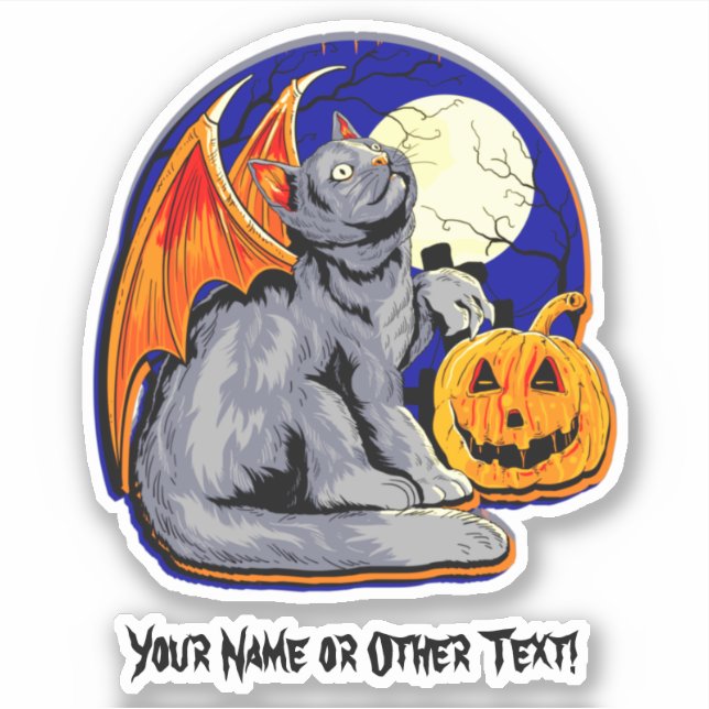 Add Name Cat Wings Pumpkin Moon Halloween  (Front)