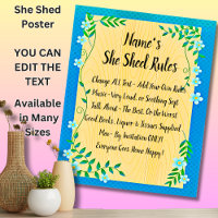 Add Name Change All Text She Shed Rule Blue Floral