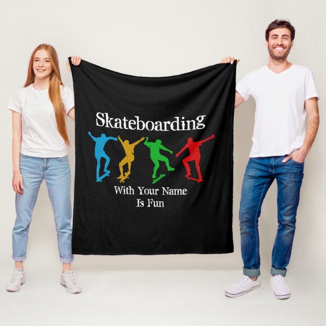 Add Name Change All Text Skateboarding Figures  Fleece Blanket (In Situ)