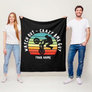 Add Name Change ALL Text Watch Out Crazy BMX Guy   Fleece Blanket