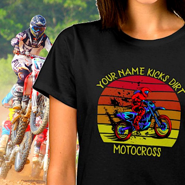 Add Name, Change ANY Text, Kicks Dirt Motocross T-Shirt (Creator Uploaded)