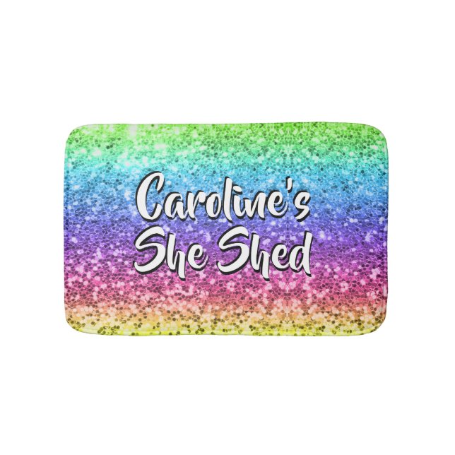 Add Name Change Any Text She Shed Sparkle Rainbow  Bath Mat (Front)
