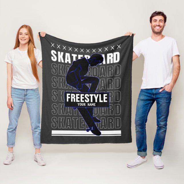 Add Name Change Text Freestyle Skateboard Rider    Fleece Blanket (In Situ)
