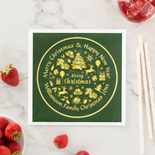 Add Name Change Text Gold Green Christmas 20xx Napkin