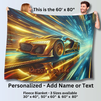 Add Name Change Text, Golden Racing Car  Fleece Blanket