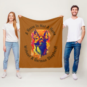 Add Name Change Text, Painted German Shepherd      Fleece Blanket