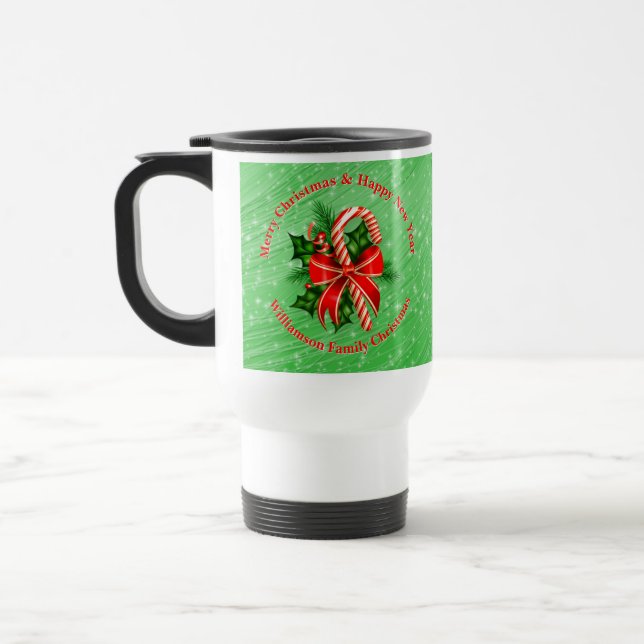 Add Name Change Text Red Green Christmas 20xx Travel Mug (Left)