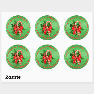Add Name Change Text Red Green Christmas Classic R Classic Round Sticker