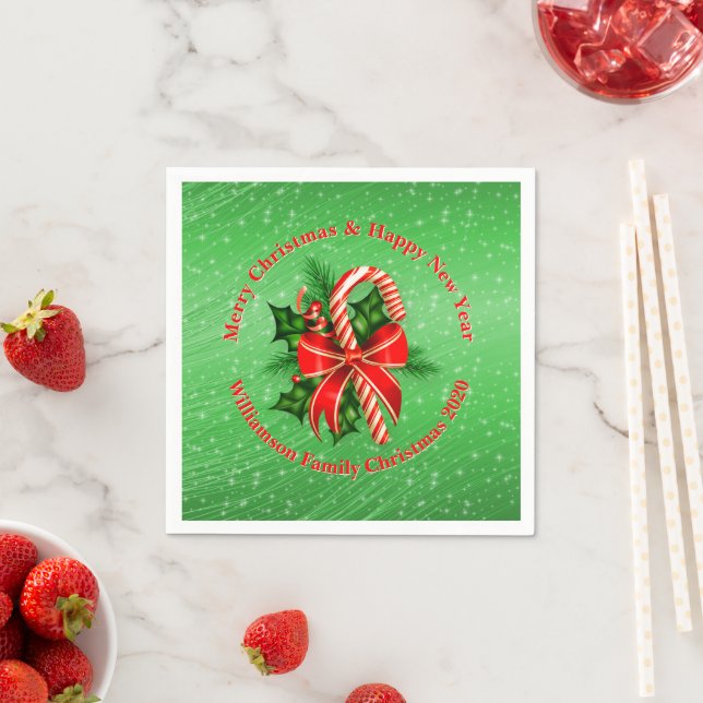 Add Name Change Text Red Green Christmas Cocktail Napkin (Insitu)