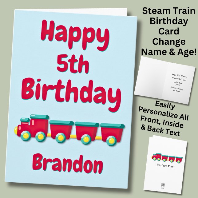 Add Name Change Text, Red Train Child Boy's Card (Creator Uploaded)
