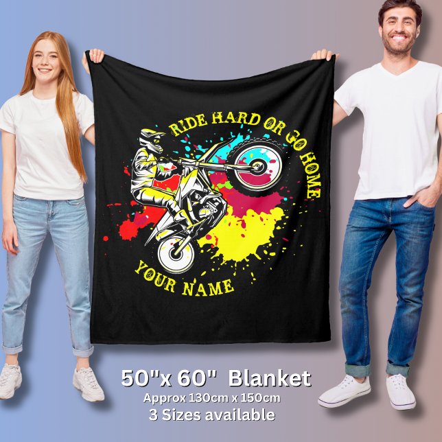 Add Name Change Text Ride Hard or Go Home DirtBike Fleece Blanket (Creator Uploaded)