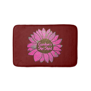 Add Name Change Text She Shed Pink Sunflower Bath Mat