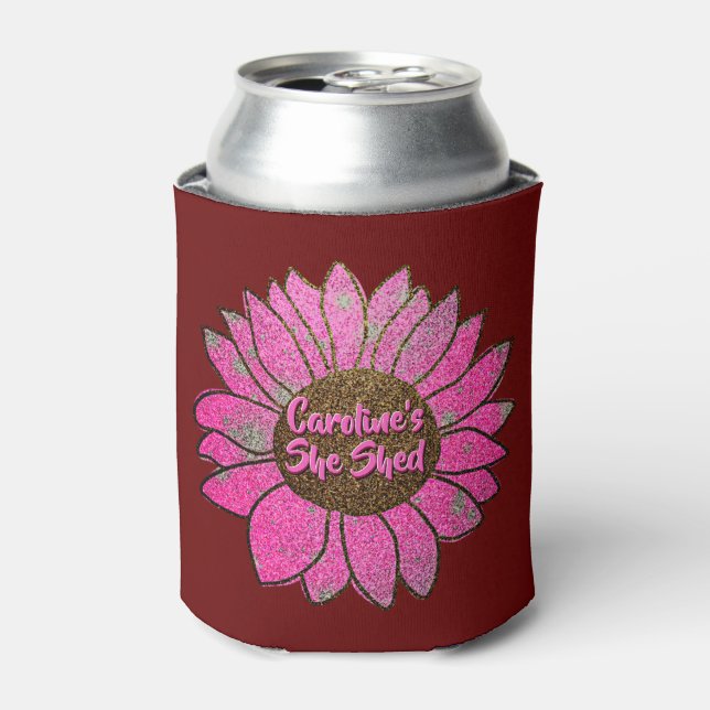 Add Name  Change Text She Shed Pink Sunflower      Can Cooler (Can Front)