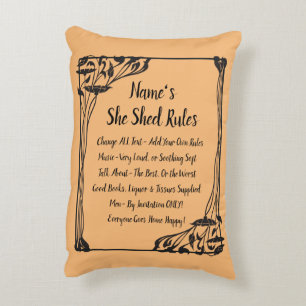 Add Name Change Text She Shed Rule Art Deco Beige Decorative Cushion