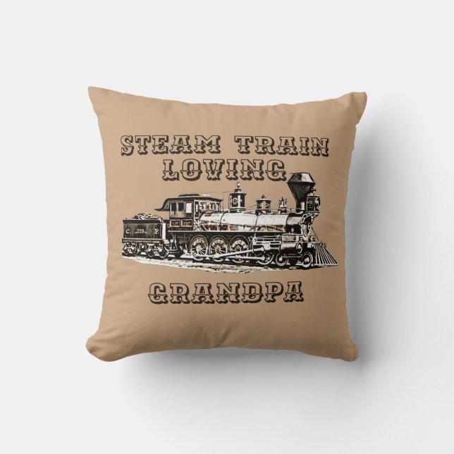 Add Name Change Text Steam Train Loving Grandpa  T Cushion (Front)