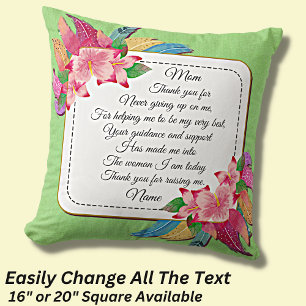 Add Name Change Text Thank You Mom Mother's Day Cushion