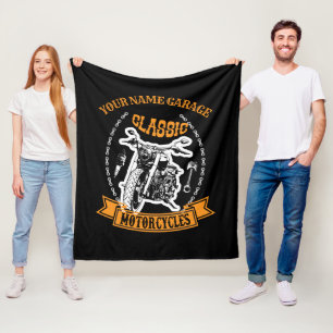 Add Name Change Top Text Line, Classic Motorcycles Fleece Blanket
