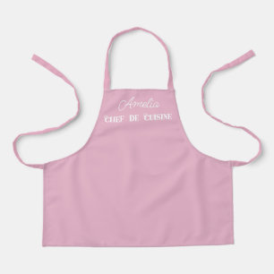 Add Name, Chef de Cuisine, White Script Pink Apron