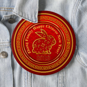 Add Name Chinese New Year 2023 Rabbit Gold Red 6" 6 Cm Round Badge