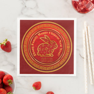 Add Name Chinese New Year 2023 Rabbit Red Gold Napkin