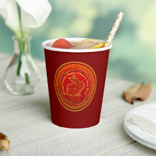 Add Name Chinese New Year 2023 Rabbit Red Gold Paper Cups