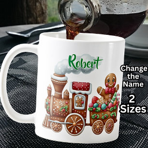 Add Name, Christmas Gingerbread Man Steam Train  Coffee Mug