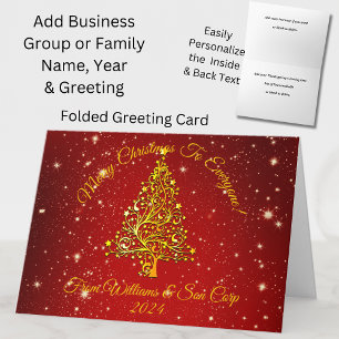 Add Name Christmas Red Gold Tree Star Greeting Card