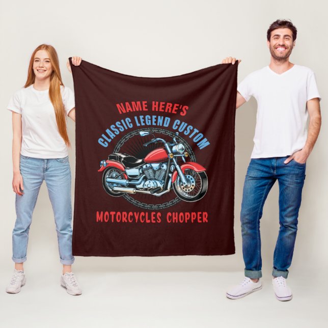 Add Name Classic Custom Red Motorcycle Chopper     Fleece Blanket (In Situ)