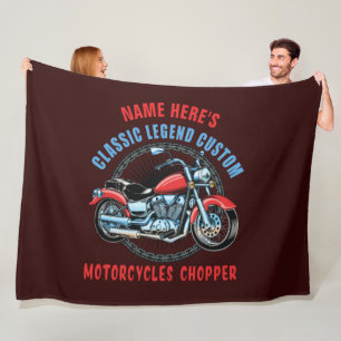 Add Name Classic Custom Red Motorcycle Chopper Fleece Blanket